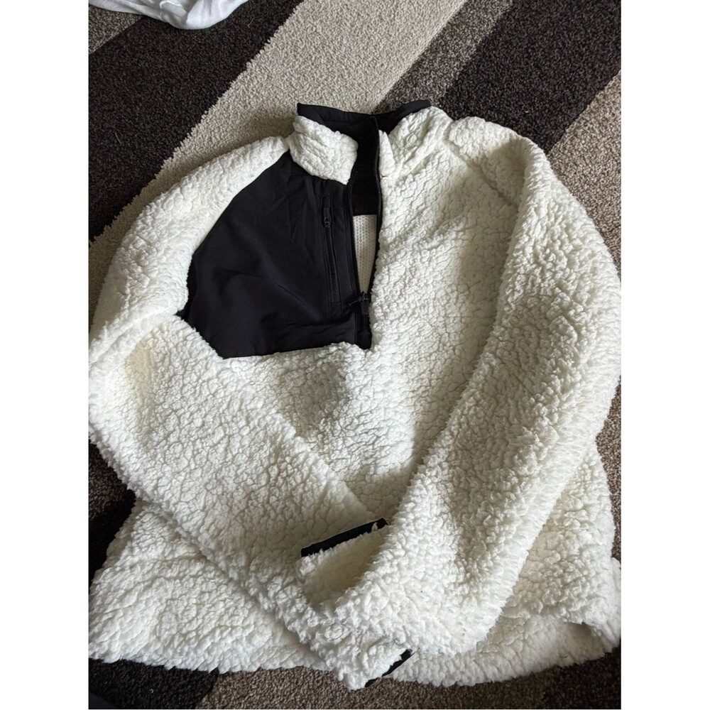Antigua White Sherpa Pullover with Black Chest Panel